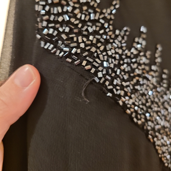J Kara Black Silver Beaded Asymmetrical Cami Dress With V Neck size 8 like new - Picture 9 of 15